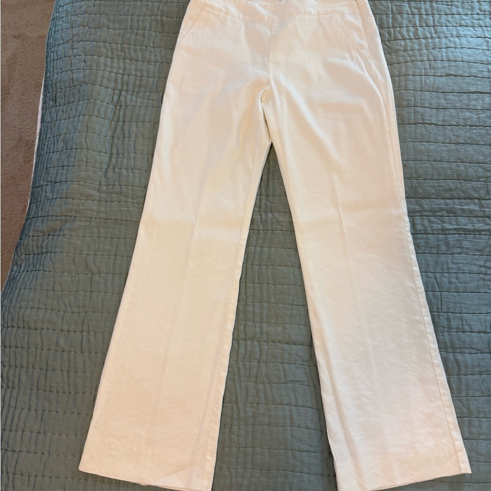 CAbi White Linen Wide-Leg Pants